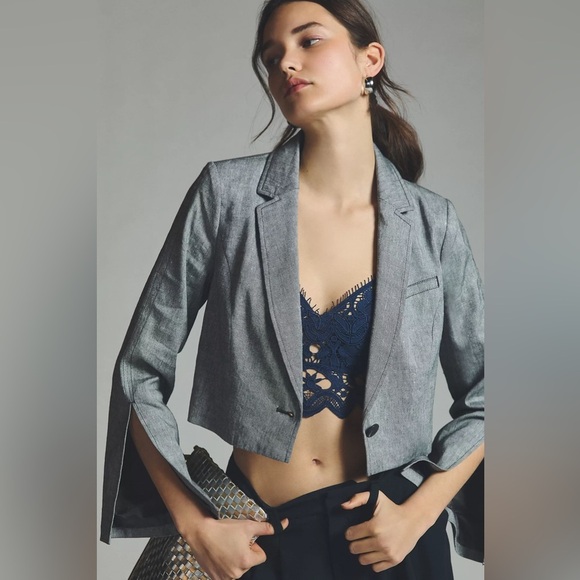 New By Anthropologie Cropped Slit Jacket Size 2 - Picture 3 of 9
